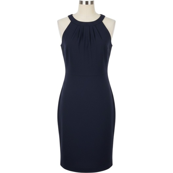 Signature Style Dresses & Skirts - Signature Style Dress Women M Navy Blue Pleated Halter Neck Crepe Lined Mini